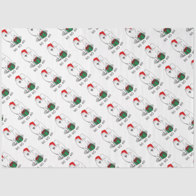 Papel De Seda Cachorro Samoyed Dog Cujo Chapéu Natal Papai Noel (Frente )