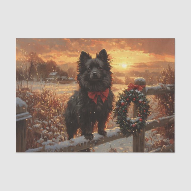 Papel De Seda Cachorro Schipperke Decoupage Rústico de Inverno (Frente )
