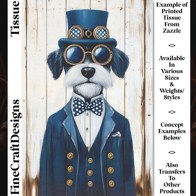 Papel De Seda Cachorro Schnauzer Steampunk, Decoupage DE7 Azul M (Criador carregado)