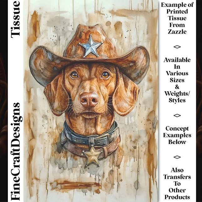 Papel De Seda Cachorro Xerife Caubói Marrom Fofo DC9 Decoupagem (Criador carregado)