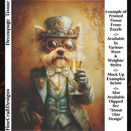 Papel De Seda Cachorro Yorkie Steampunk Elegante, Decoupage FR9R