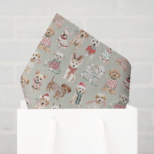 Papel De Seda Cachorros de Natal Adoráveis (Sacola de presentes)