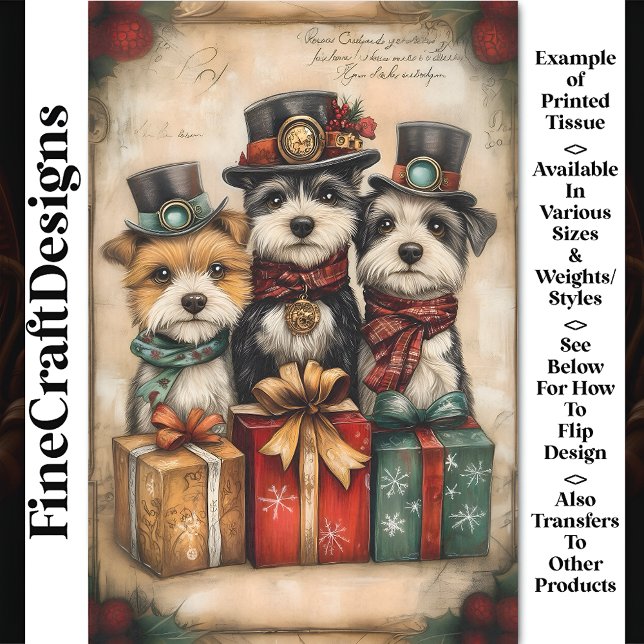 Papel De Seda Cachorros Fofos de Natal com Estilo Steampunk BK9  (Criador carregado)