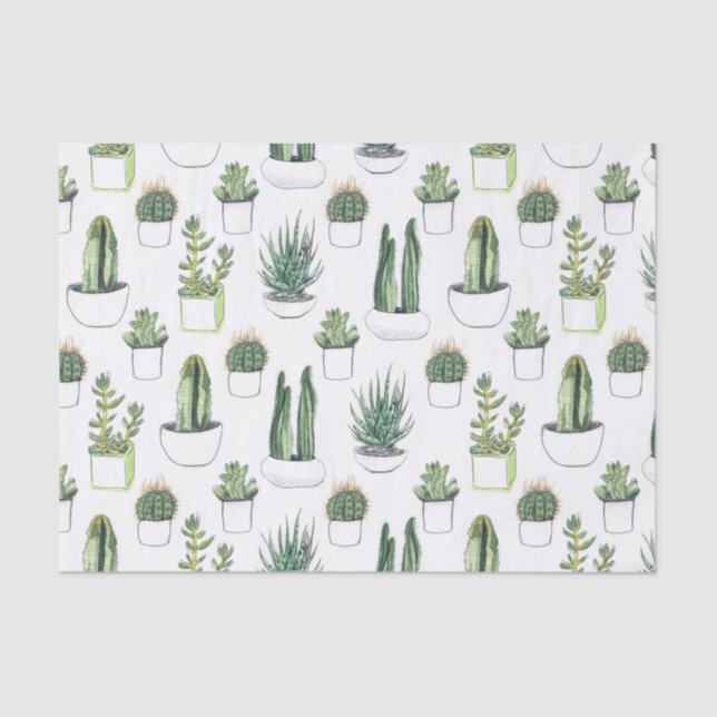 Papel De Seda Cactos de Aquarela e Suculentos (Frente )