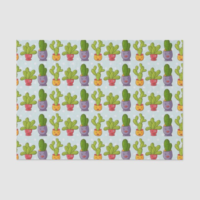 Papel De Seda Cactus bonitinho na ilustração divertida de Potes  (Frente )