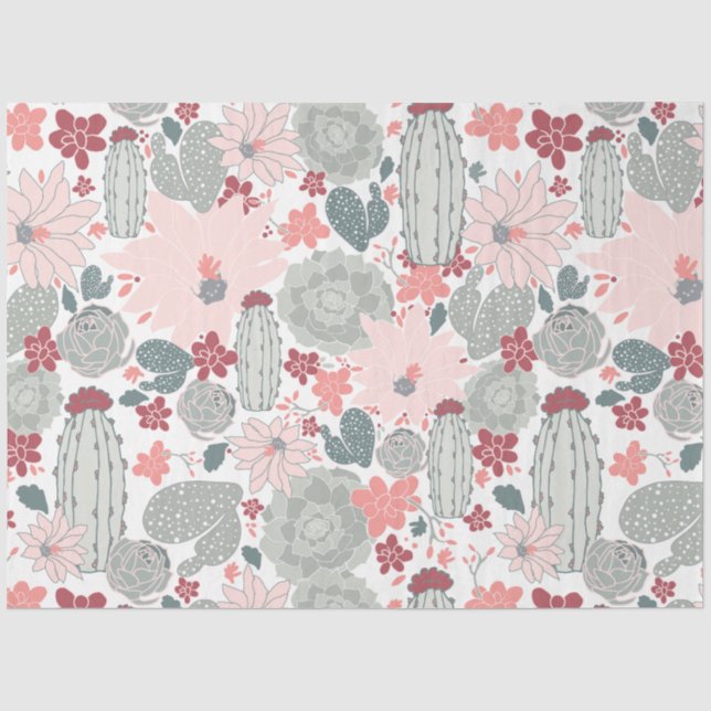 Papel De Seda Cactus Cactos - Sucultivos Rosa (Frente )