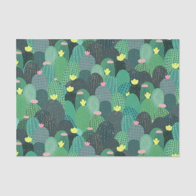Papel De Seda Cactus Dourados, verde-verão, ponto-verde-Design (Frente )