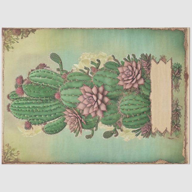 Papel De Seda Cactus Pink Flower Ephemera Collage Art n° 5 (Frente )