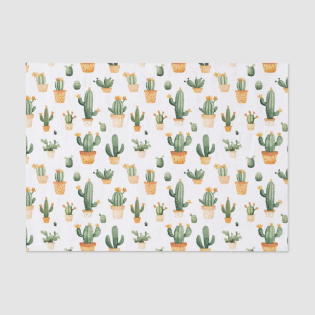 Papel De Seda Cactus Potado em Branco (Frente )