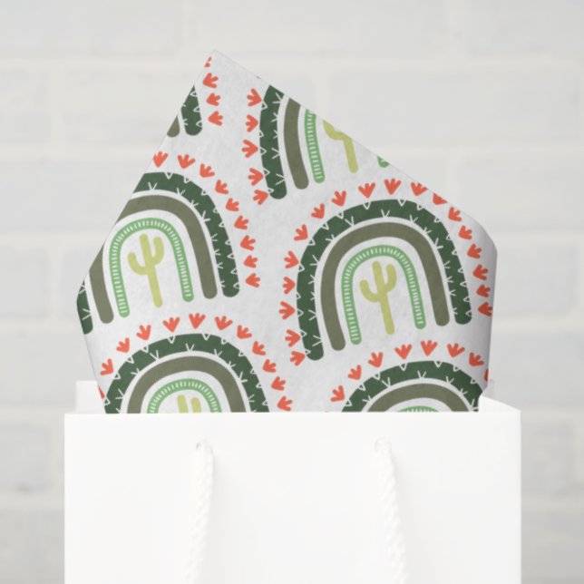 Papel De Seda Cactus Rainbow Orange White Modern Verde (Sacola de presentes)