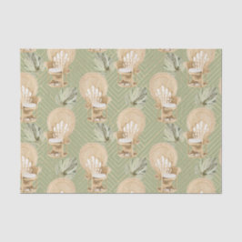 Papel De Seda Cadeira de Rattan Verde e Folha de Palmeira