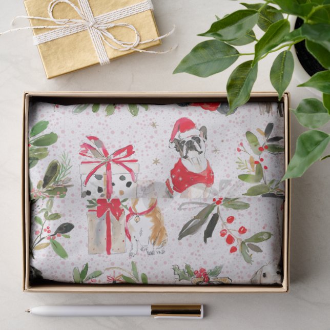 Papel De Seda Cães de Natal e padrão de folhagens (Presente)