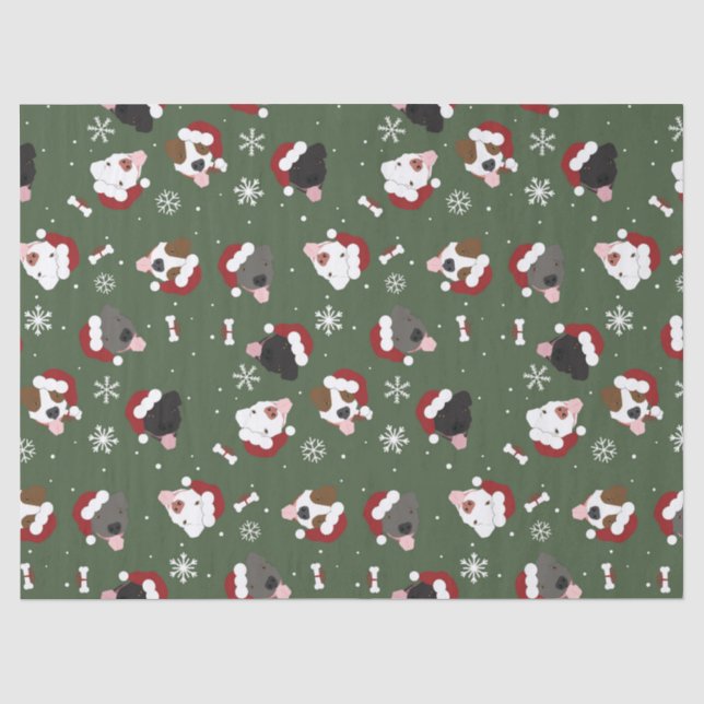 Papel De Seda Cães de Papai Noel no Verde (Frente )