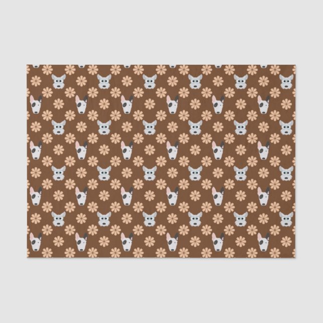 Papel De Seda Cães e Flores Castanhos (Frente )