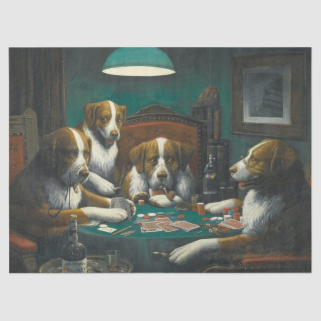 Papel De Seda Cães Jogando Poker (Jogo De Cartão Animal) (Frente )