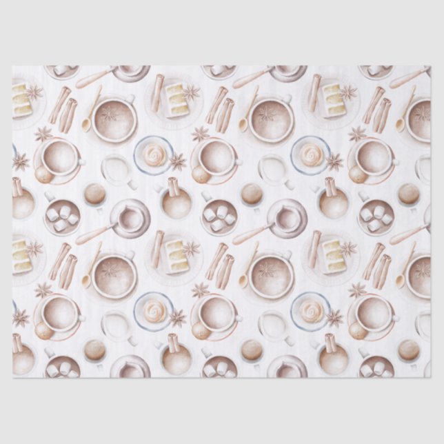 Papel De Seda Café com Aquarela, Bolo e Decoupage de Cacau (Frente )