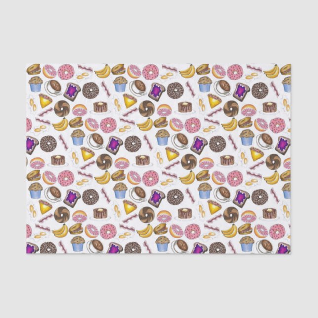 Papel De Seda Café da Manhã Brunch Comida Bagel Rosquinha Ovos d (Frente )