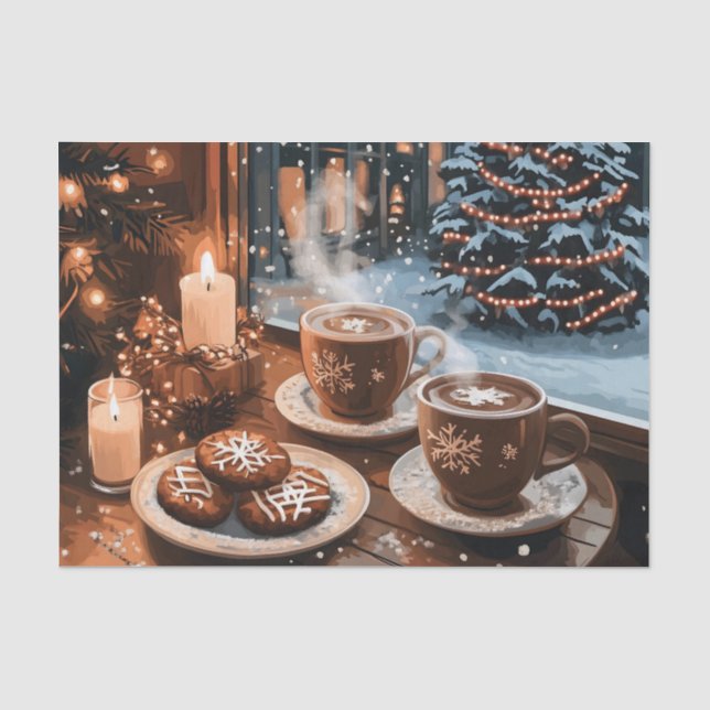 Papel De Seda Café de inverno com cacau quente e biscoitos (Frente )