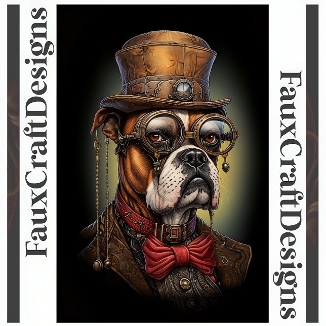 Papel De Seda Caixa Steampunk Cachorro Boxer Decoupagem à Direit (Criador carregado)