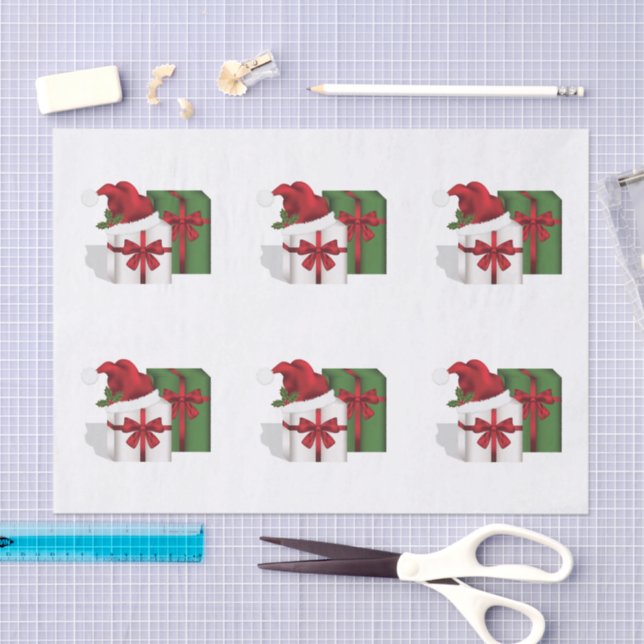 Papel De Seda Caixas De Presente Brancas E Verdes Com Chapéu De  (Arte )