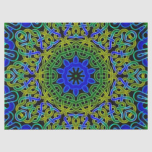 Papel De Seda Caleidoscópio do céltico do verde azul