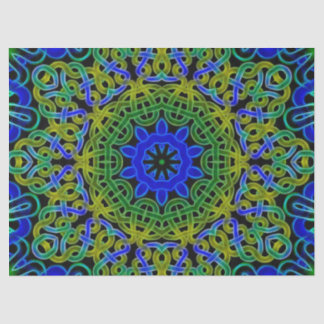 Papel De Seda Caleidoscópio do céltico do verde azul