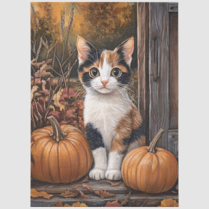 Papel De Seda Calico Kitten Sentado Entre As Folhas De Folha