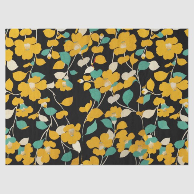 PAPEL DE SEDA CAMELAS AMARELAS, VERDE BRANCO DEIXAS NEGRAS (Frente )