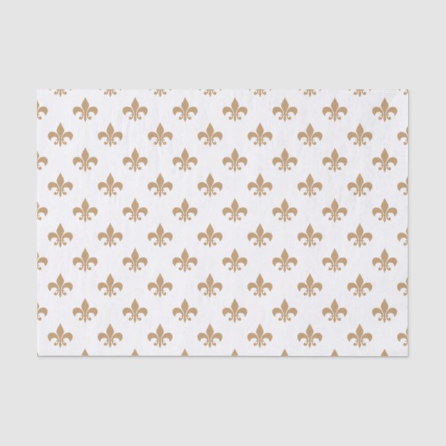 Papel De Seda Camelo Marrom Fleur-de-lis em Branco (Frente )
