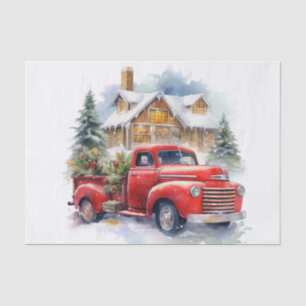 Papel De Seda Caminhão de Fazenda Vermelha Vintage Decorrido Par
