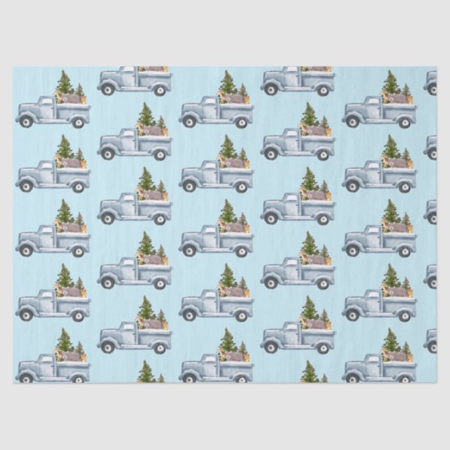 Papel De Seda Caminhão de Natal com Animais e Pinheiros (Frente )