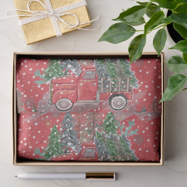 Papel De Seda Caminhão de Natal Envolto em Vermelho (Presente)