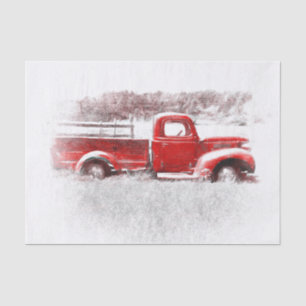 Papel De Seda Caminhão Vermelho Vintage Retro Rústico