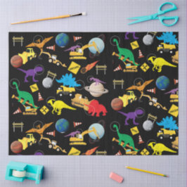 Papel De Seda Caminhões de Construção Dinossauros no Espaço