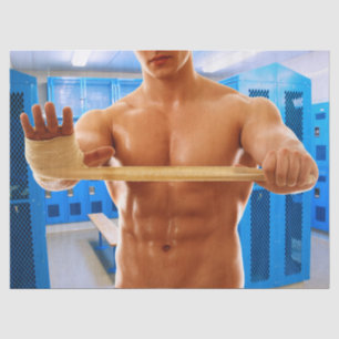 Papel De Seda Camisa SlipperyJoe do homem musculoso sem camisa a