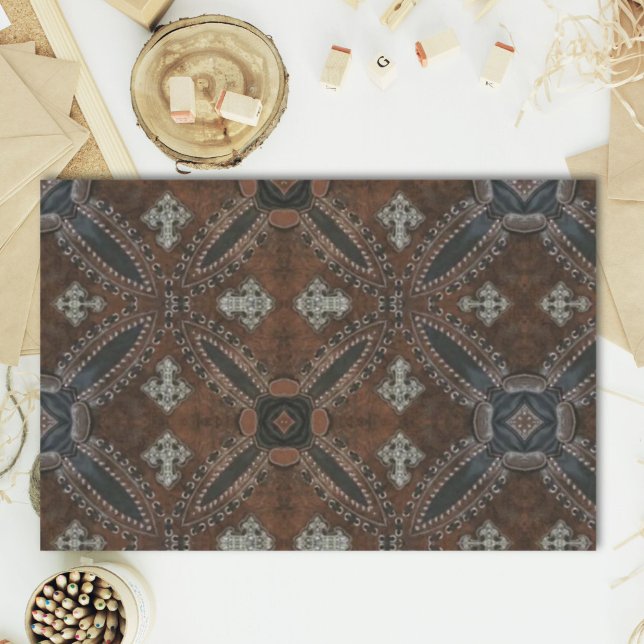 Papel De Seda Camisola primitiva do oeste do país Arrefecimento  (Primitive cowboy western country Tooled Leather Tissue Paper)