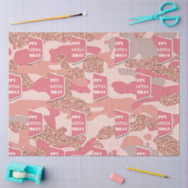Papel De Seda Camouflage Rosa Dourado Blush Pink Camo Nome de An