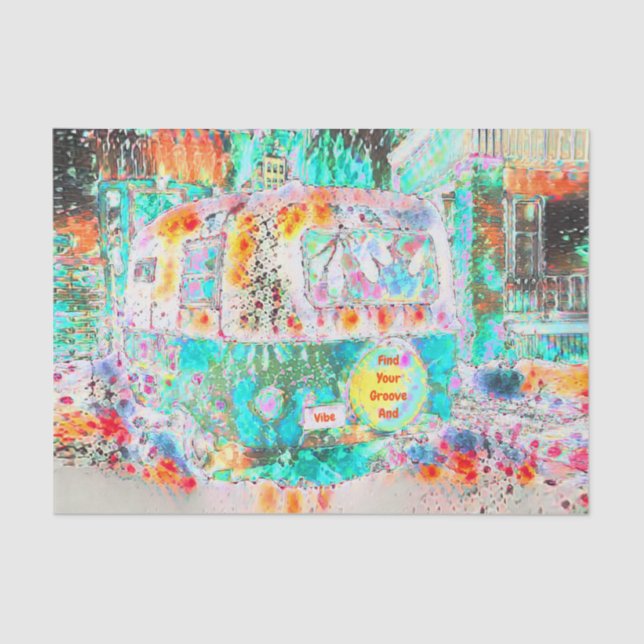 Papel De Seda Camper Retro Hippie Green Groove E Vibe Pop Art (Frente )