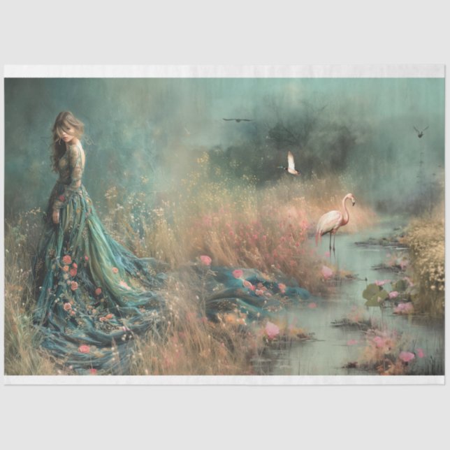 Papel De Seda Campo de Dreams Lake Landscape Retrait & Flamingo (Frente )