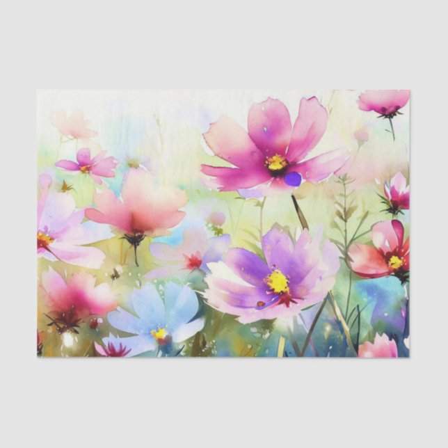 Papel De Seda Campo de Flores-Cosmos (A) Aquarela (Frente )