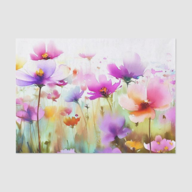 Papel De Seda Campo de Flores-Cosmos (D) Aquarela (Frente )