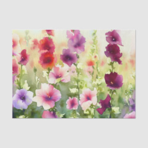 Papel De Seda Campo de Flores-Hollyhock (A) Aquarela