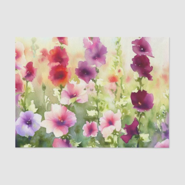 Papel De Seda Campo de Flores-Hollyhock (A) Aquarela (Frente )