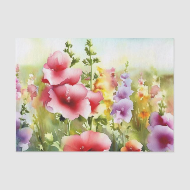 Papel De Seda Campo de Flores-Hollyhock (C) Aquarela (Frente )