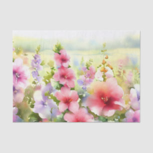 Papel De Seda Campo de Flores-Hollyhock (D) Aquarela