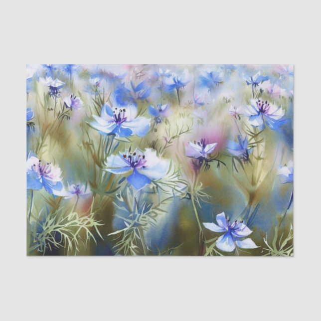 Papel De Seda Campo de Flores-Nigella (A) Aquarela (Frente )