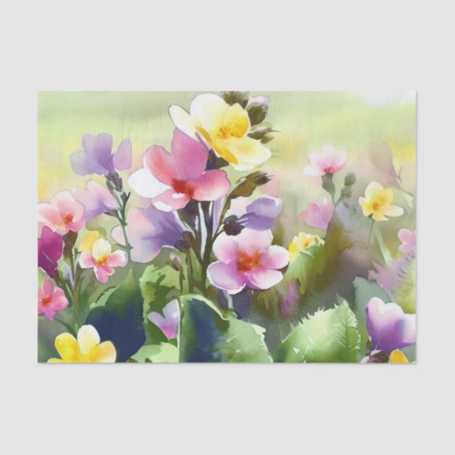 Papel De Seda Campo de Flores-Primrose (A) Aquarela (Frente )