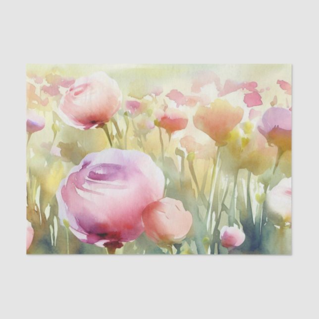 Papel De Seda Campo de Flores-Ranunculus (A) Aquarela (Frente )