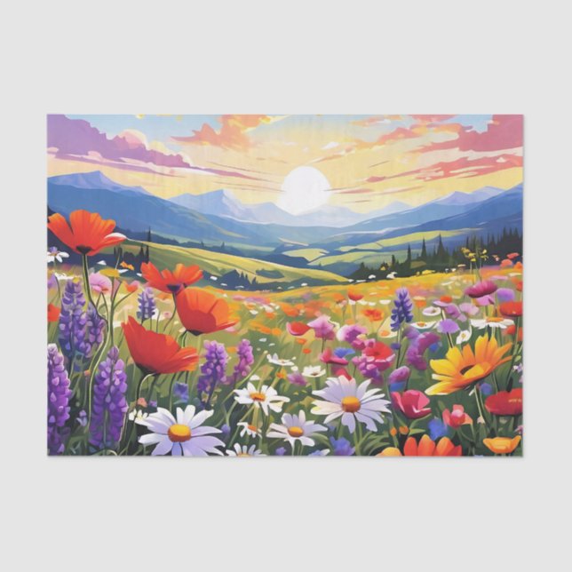 Papel De Seda Campo de flores selvagens com Colinas rolantes (Frente )