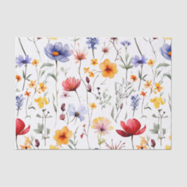 Papel De Seda Campo de Flores Silvestres Brilhantes em Tom Paste